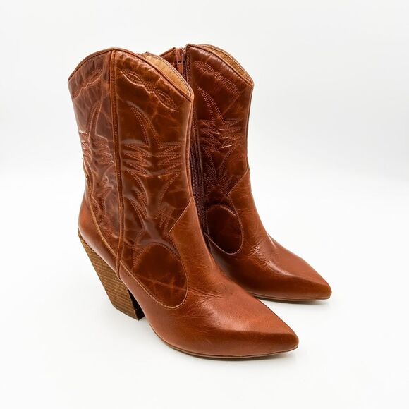 Jeffrey Campbell Leather Midpark Western Boots Ankle Pointed Toe Booties Size 7 - Picture 1 of 10